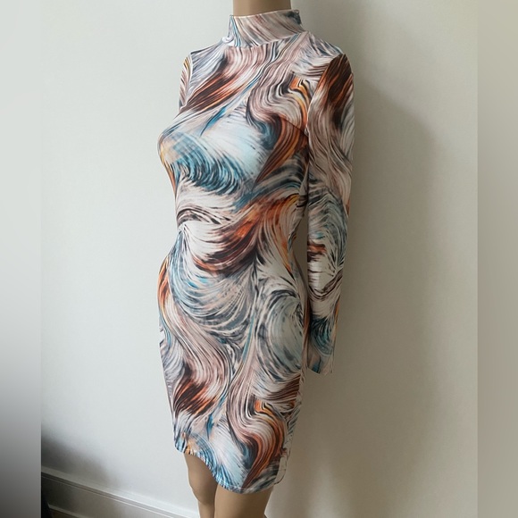 Fashion Nova Swirl Print Mini Dress - Orange, Blue, White - Picture 5 of 9